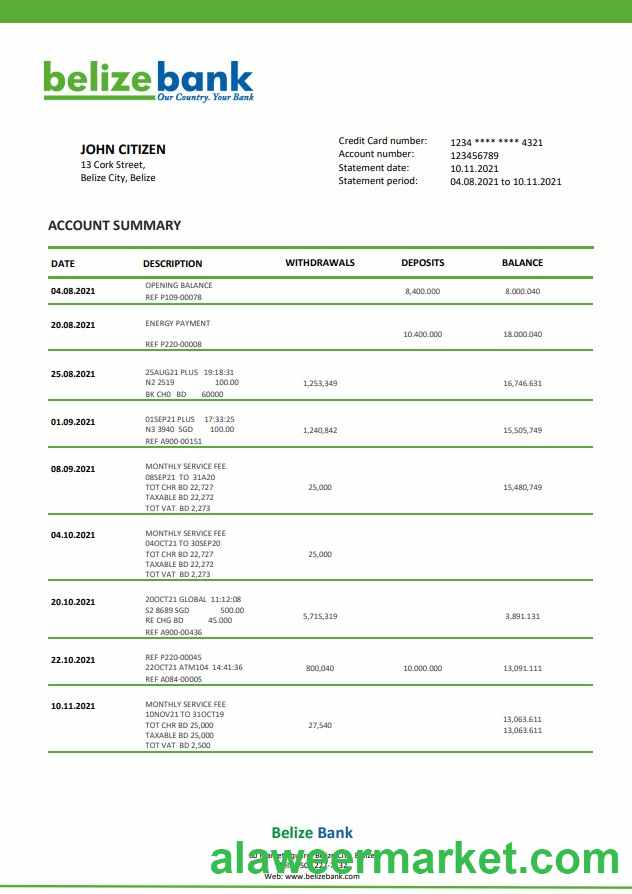 Belize bank statement